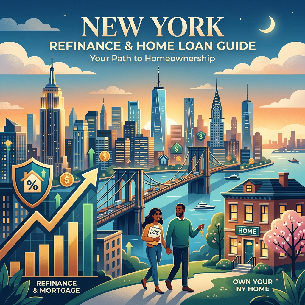 New York city skyline representing state home loan refinancing options